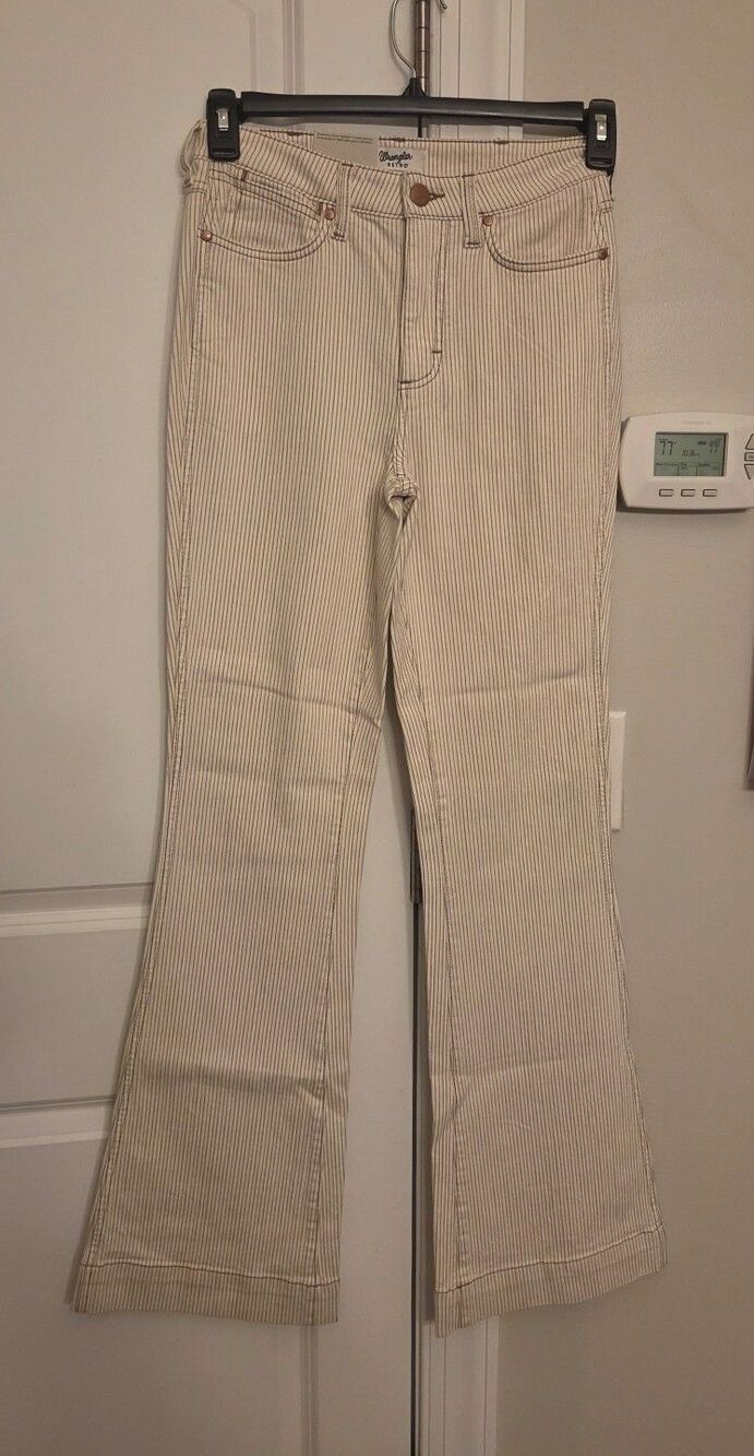 Wrangler Retro Women's "Bailey" Cream & Tan Striped Hi-Rise Trousers Sz 2 NWT
